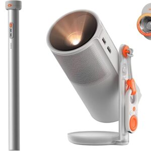 Nešiojamasis vaizdo projektorius Mogo 4 2025 su maitinimo trikoju, 5 valandos atkūrimo, suderinamas su Google TV su licencijuota Netflikso sistema, 360 omų pasukimas, 450 ISO liumenų, 2 kartus 6 V Harman Kardon