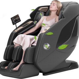 Nekilnojamasis atsipalaiduoti masažo kėdė 4, nulinės gravitacijos Shiatsu masažo kėdė su SL takeliu, jogos tempimas, UI jutiklinis ekranas, ratai, šildymas ir belaidis įkroviklis, PS5200, Juoda