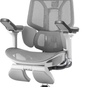 Hbada E3 Pro ergonomiškas biuro fotelis, 3 zonų dinaminė juosmens sistema, 6d reguliuojami porankiai, galva su 4D reguliavimu, pilka su kojų atrama