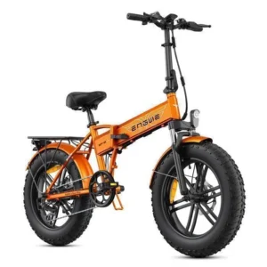 ENGWE EP-2 BOOST – sulankstomas 20" elektrinis dviratis – 48 V 13 Ah baterija – nuvažiuojamas atstumas iki 100 km – su priekine amortizacija – „fat bike“, oranžinės spalvos.