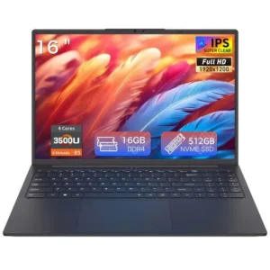 Nešiojamas kompiuteris Auusda A21 Windows 11 – 16" FHD 1920x1200 ekranas – AMD Ryzen 5 3500U (4 branduoliai, 8 gijos, iki 3,7 GHz, 15 W) – 16 GB RAM – 512 GB SSD – WiFi6.