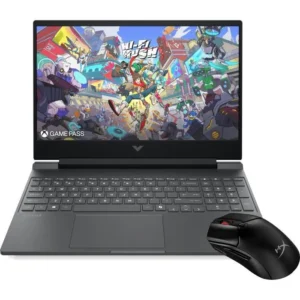 Žaidimų nešiojamas kompiuteris HP Victus 15-fb3012nf – be „Windows“ – 15,6" FHD IPS 144Hz ekranas – RTX 5060 – Ryzen AI 5 procesorius – 16 GB RAM – 512 GB SSD + pelė.