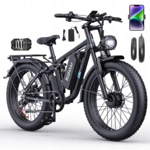 Elektrinis dviratis Ridstar E26 PRO – dvigubas 1000 W*2 variklis – išimama 48 V 23 Ah baterija – maksimalus greitis 50 km/h – hidrauliniai stabdžiai – 26’’ „Fat Bike“ padangos.